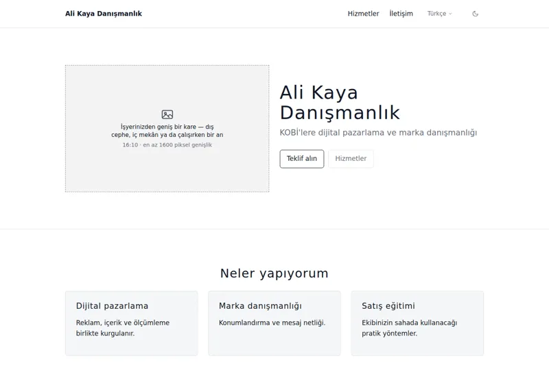 Danışman / Serbest Çalışan şablonunun görüntüsü