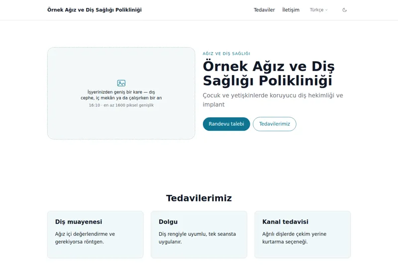 Diş Kliniği şablonunun görüntüsü