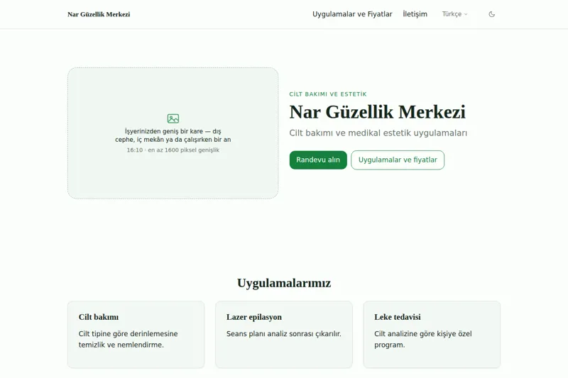 Güzellik ve Estetik Merkezi şablonunun görüntüsü