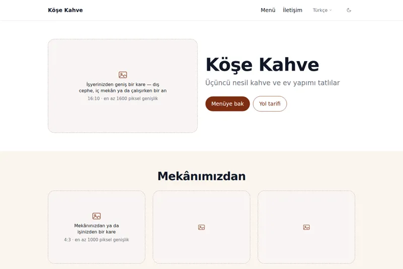Kafe / Restoran şablonunun görüntüsü