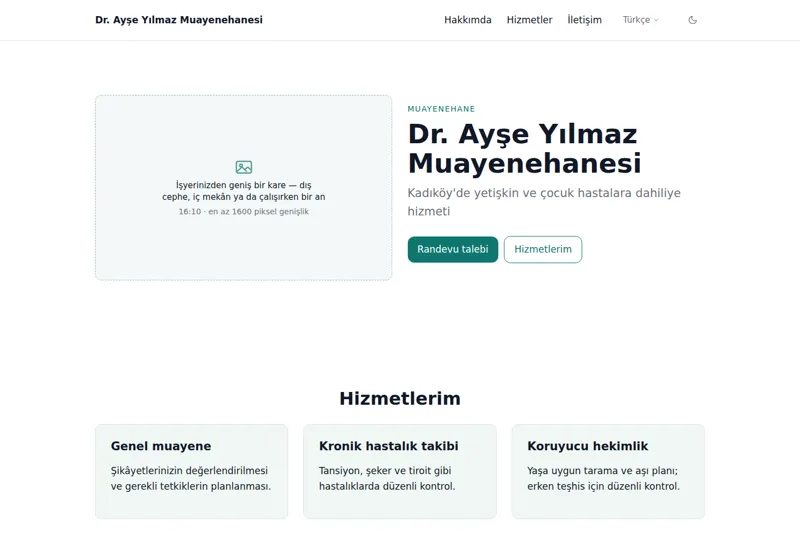 Muayenehane şablonunun görüntüsü