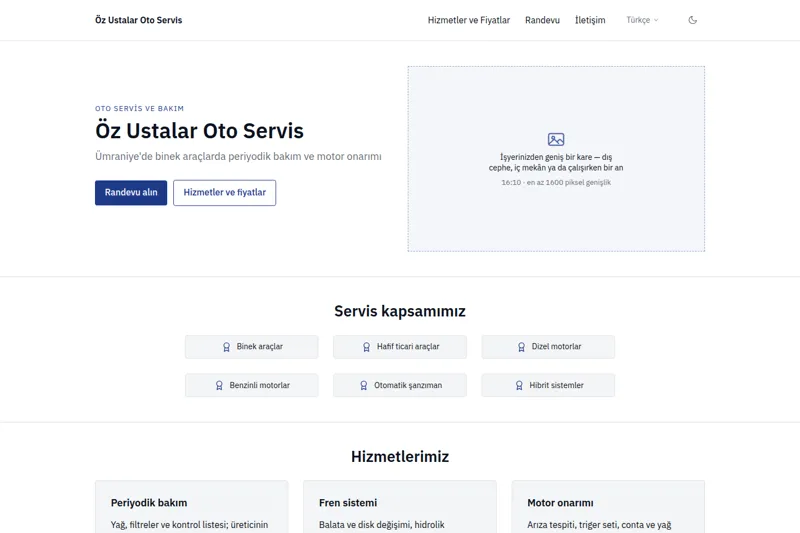 Oto Servis şablonunun görüntüsü