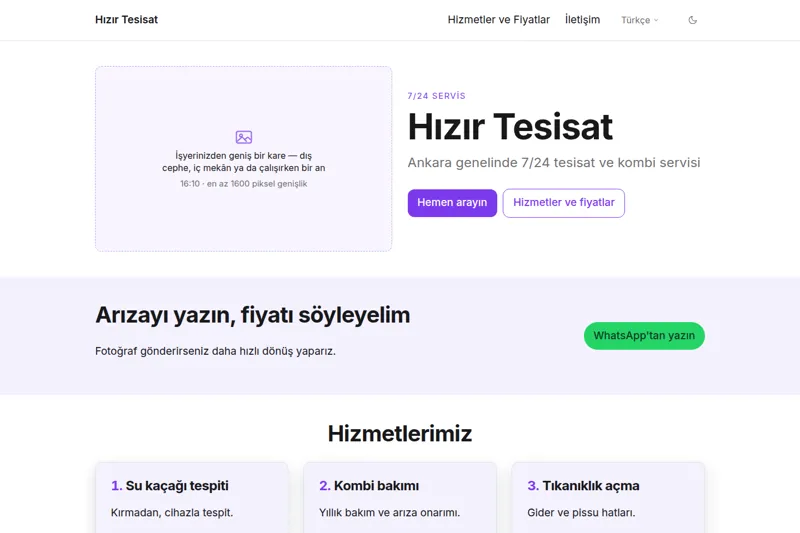 Teknik Servis / Tesisat şablonunun görüntüsü