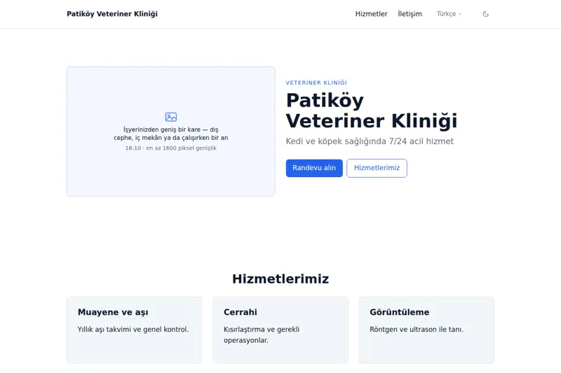 Veteriner Kliniği şablonunun görüntüsü